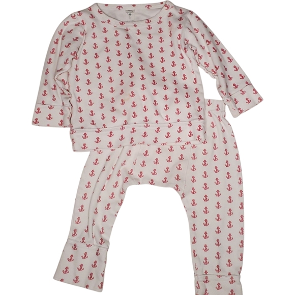 Kate Quinn Organic 2 Piece Pajama Set White|Red Classic Anchors Toddler Size 2T - Picture 1 of 9